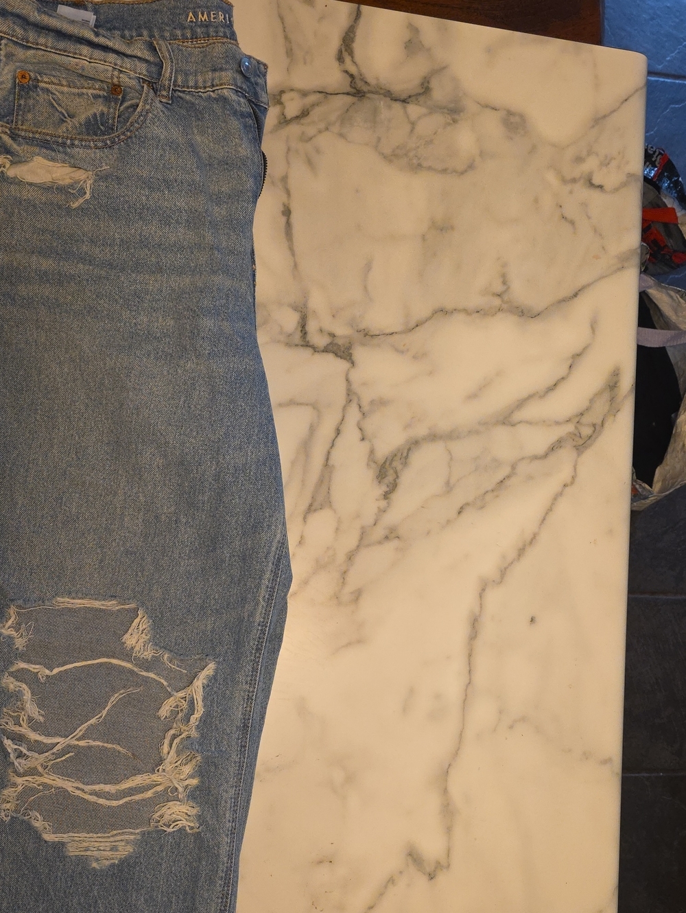 American Eagle Outfitters Light Blue Distressed Boyfriend Jeans, women's 14